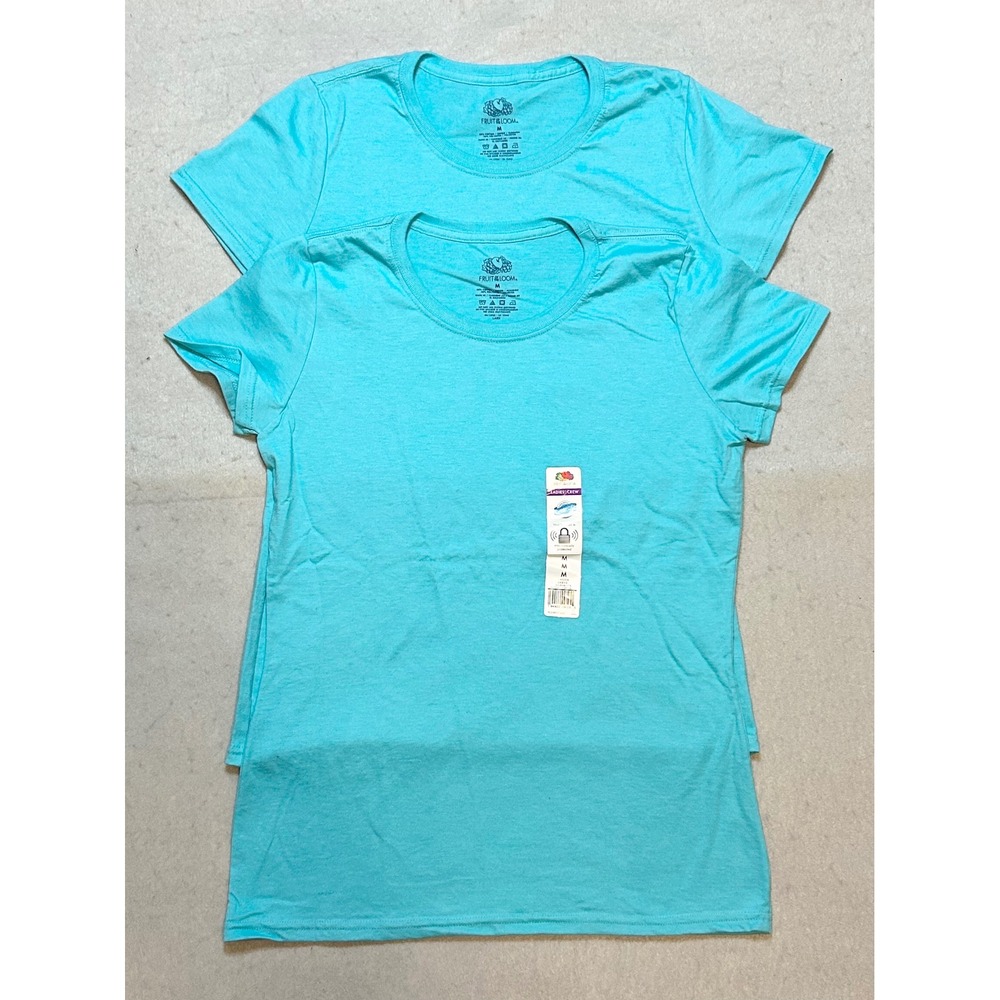 Fruit of the Loom EverSoft Ladies Crew T-Shirt 2 Pack Turquoise Blue Medium